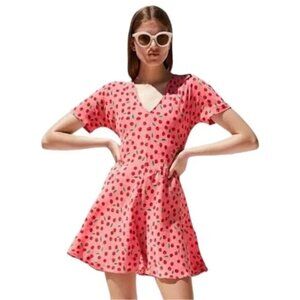 Zara Cherry Print V Neck Short Sleeve‎ Holiday Spring Party Casual Mini Dress
